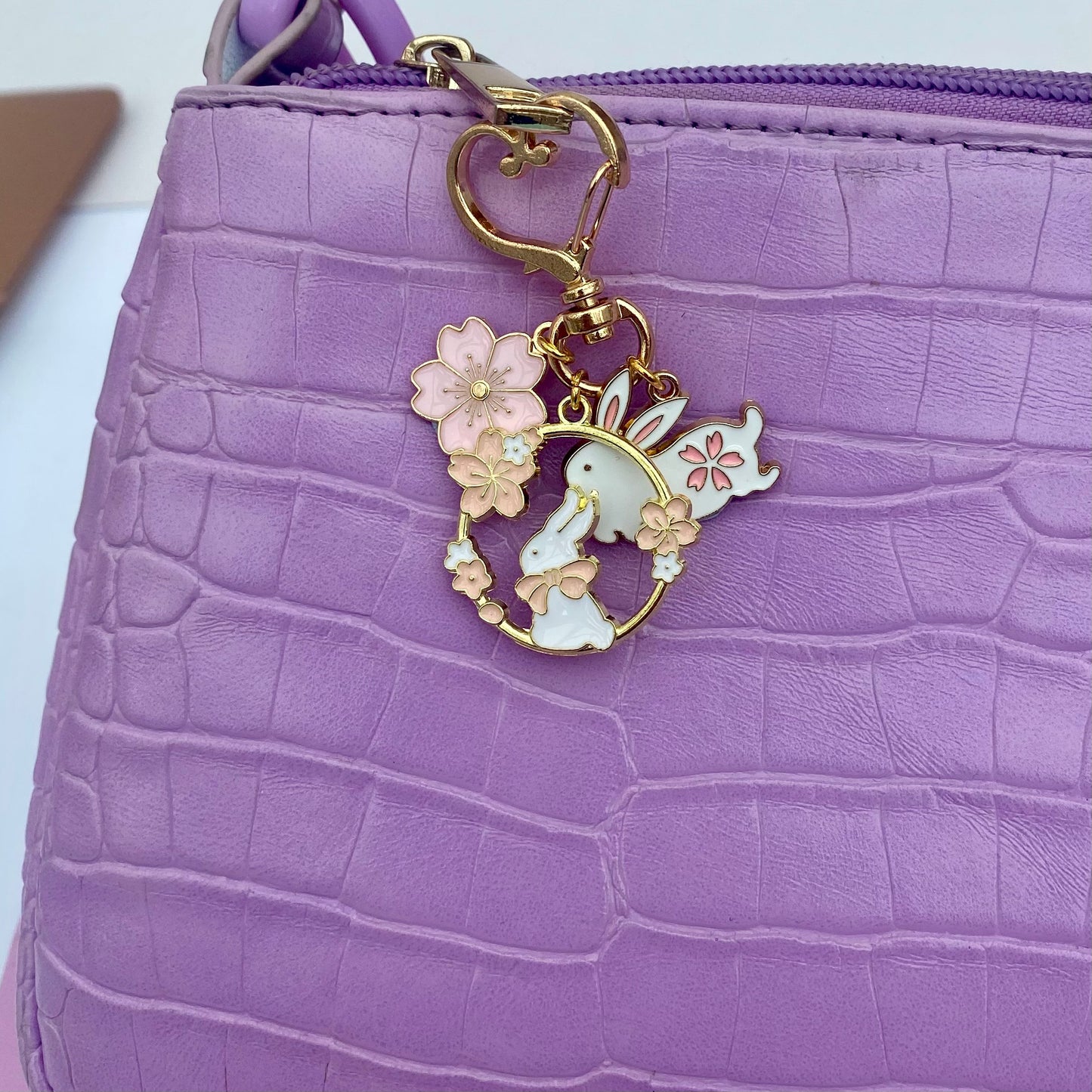 heart clip keyring bag accessory pink flower rabbit