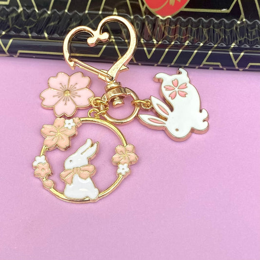 heart clip keyring phone case charm sakura bunny flower