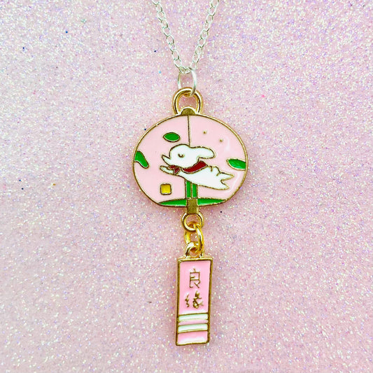 Kawaii lucky bunny necklace Japanese Sakura rabbit blessing bell drop silver chain