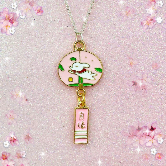 Kawaii lucky bunny necklace Japanese Sakura rabbit blessing bell drop silver chain
