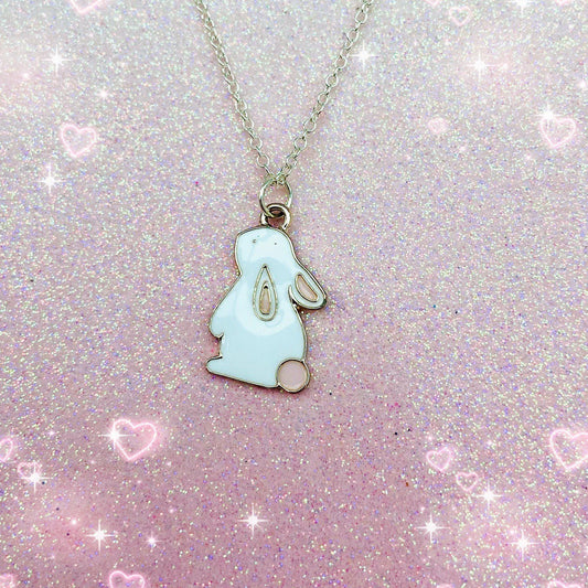 Kawaii Sleepy anime bunny moon necklace silver chain japanese charm