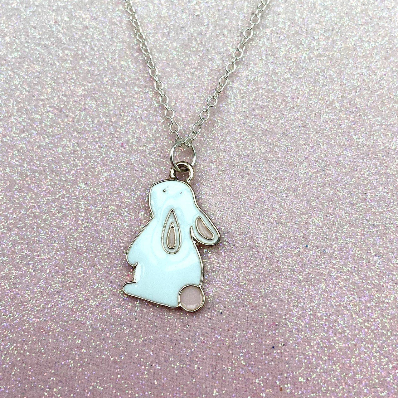 Kawaii Sleepy anime bunny moon necklace silver chain japanese charm
