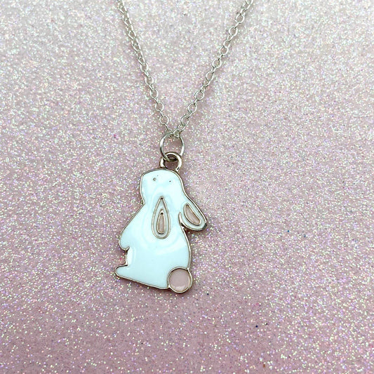 Kawaii Sleepy anime bunny moon necklace silver chain japanese charm