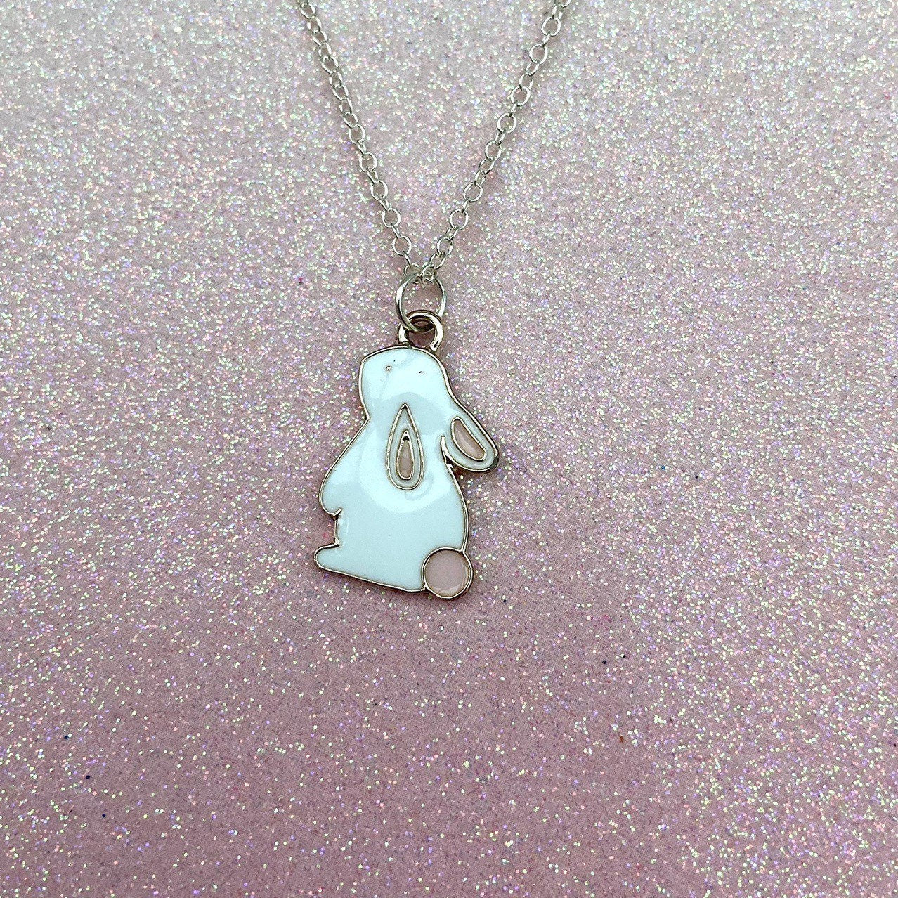 Kawaii Sleepy anime bunny moon necklace silver chain japanese charm