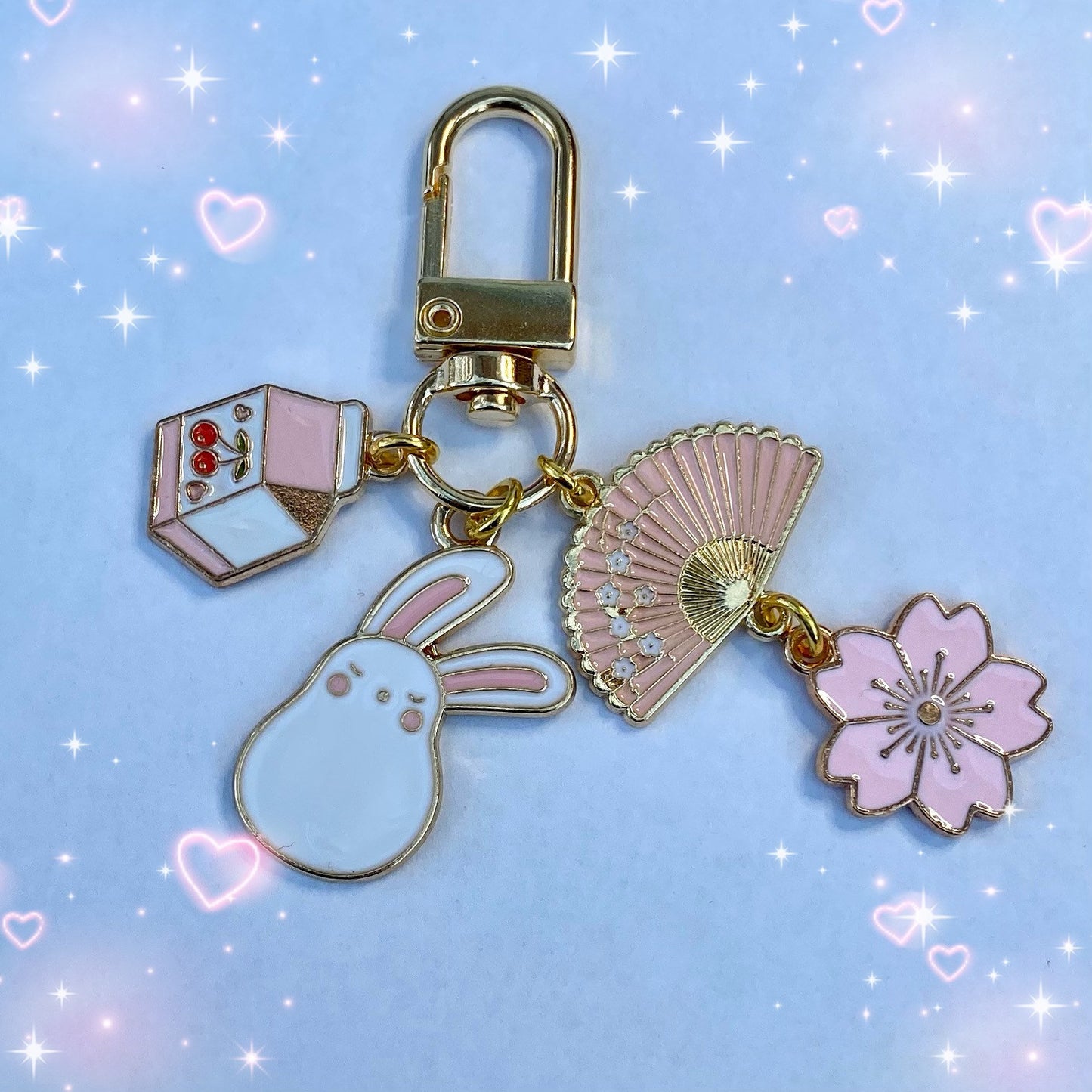 Sleepy anime bunny cherry milk carton fan sakura flower keyring
