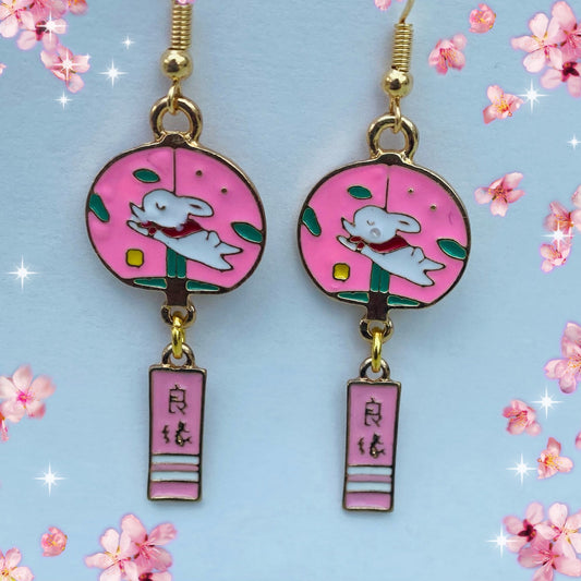 Kawaii Lucky bunny enamel bell blessing drop japanese moon star korean dangle earrings