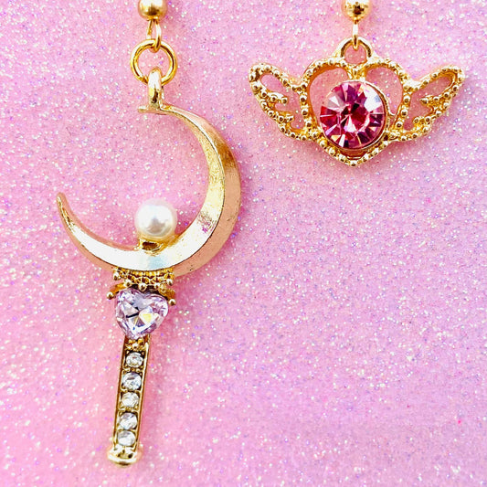 Anime anime crown heart wand moon earrings sceptre cardcaptor earrings