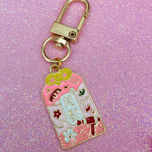 Japanese lucky pink omamori beauty charm sakura blossom keyring phone charm