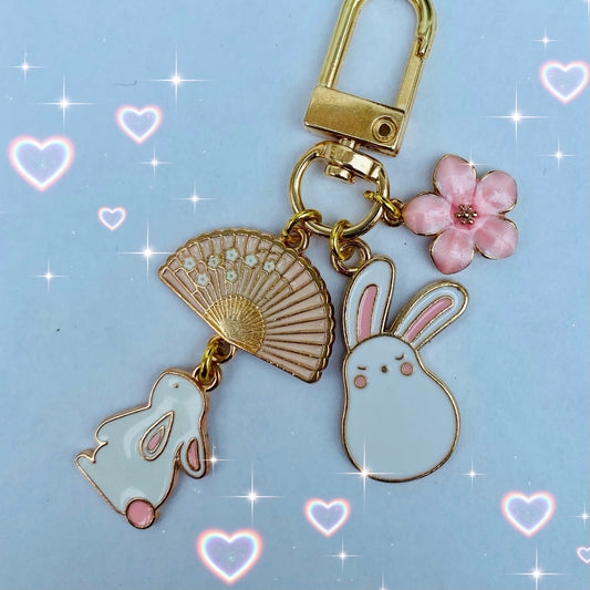 anime sleepy bunny phone charm keyring fan flower