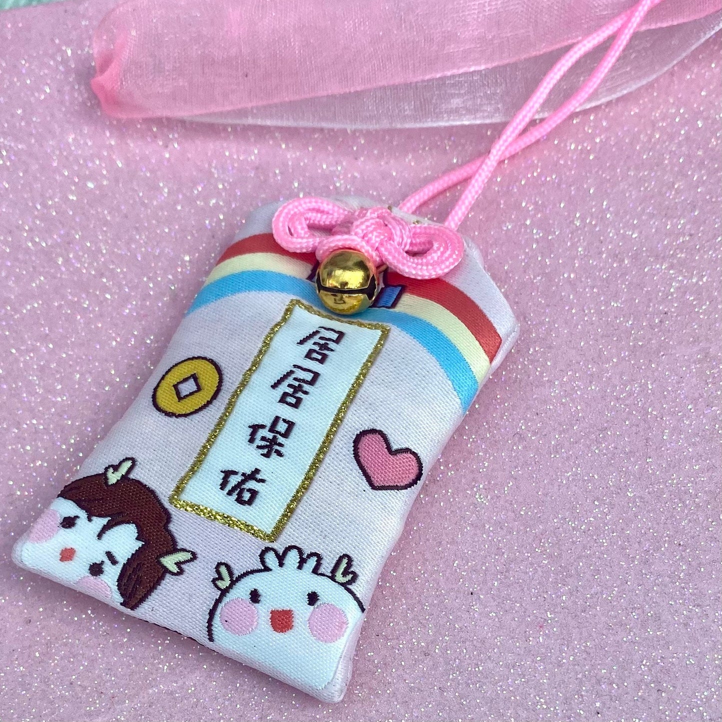 Japanese luck kawaii rainbow omamori amulet keychain silk pendant bags hamster mouse cat