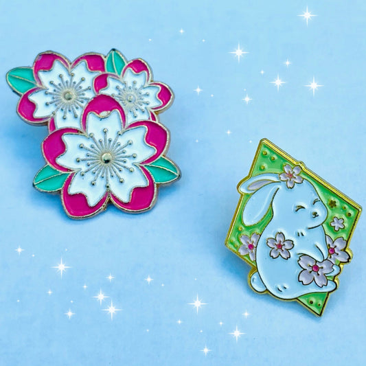 Kawaii pins Sakura Japanese bunny and cherry blossom bag  lapel brooch badge gift