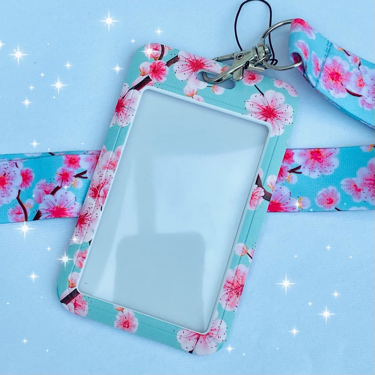 Kawaii ID badge holder sakura cherry blossom keyring credit card bus bank student bus pass lanyard case uni school campus travel anime