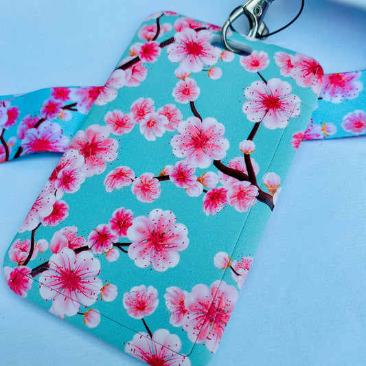 Kawaii ID badge holder sakura cherry blossom keyring credit card bus bank student bus pass lanyard case uni school campus travel anime
