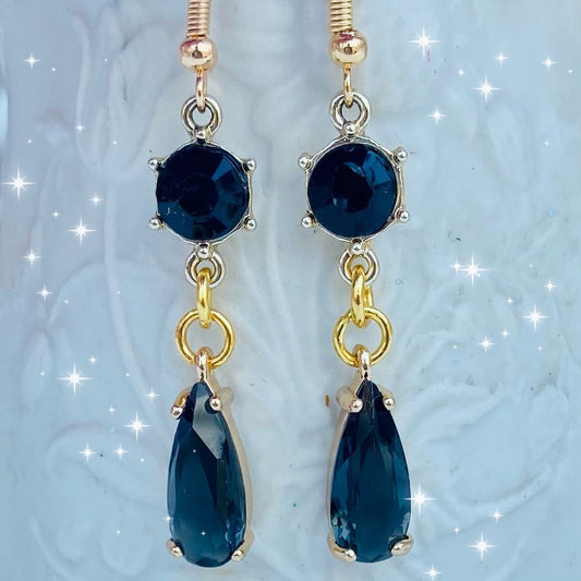 Handmade black crystal two sparkle gem teardrop earrings 