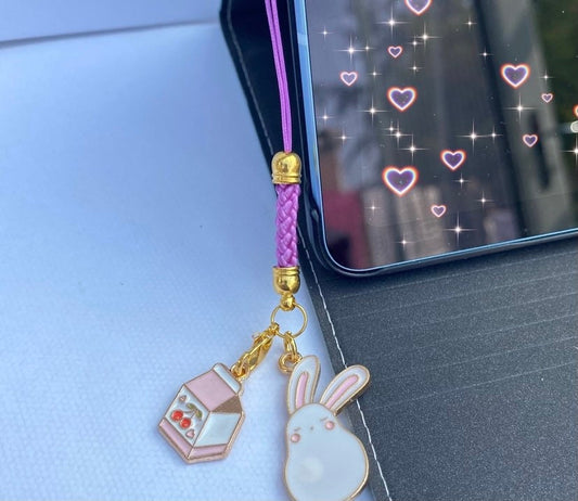 Phone charm anime bunny moon crescent milk boba keychain tablet phone lanyard