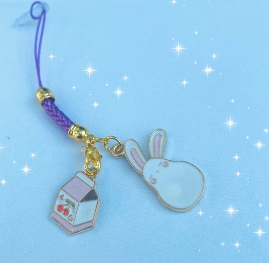 Phone charm anime bunny moon crescent milk boba keychain tablet phone lanyard