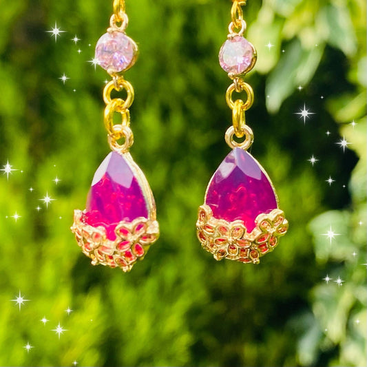 Pretty Sakura pink Japanese cherry blossom crystal style embossed earrings Asian wedding