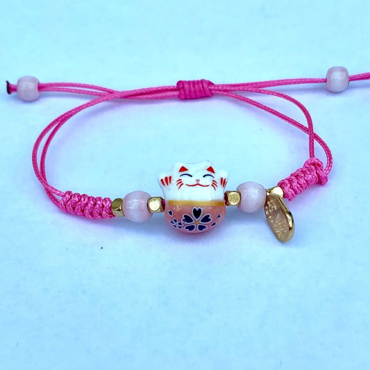 Lucky fortune maneki Neko bracelet, cat charm rope cord surfer bracelet wrist decoration