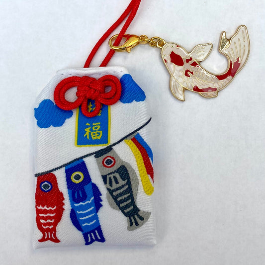 Japanese lucky koi fish omamori silk pendant bag phone charm /safety uni fortune success travel anime phone charm keyring kawaii amulet clip