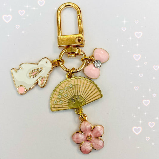 Kawaii anime moon bunny keyring fan cherry blossom phone charm bag keychain
