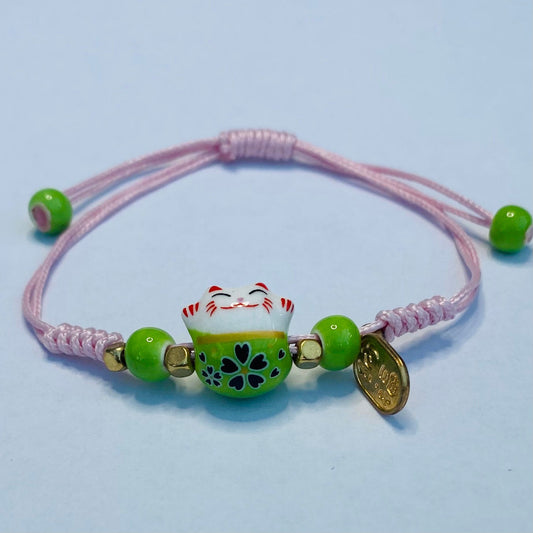 Lucky Maneki Neko fortune cat charm rope braid bracelet  wrist decoration lunar