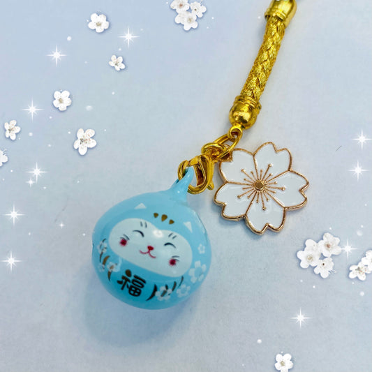 Phone charm japanese maneki neko bell daruma sakura flower waving lucky cat anime