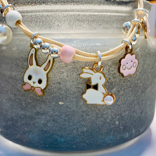 Kawaii bunny rope cord bracelet moon bunny charm string surf style bracelet
