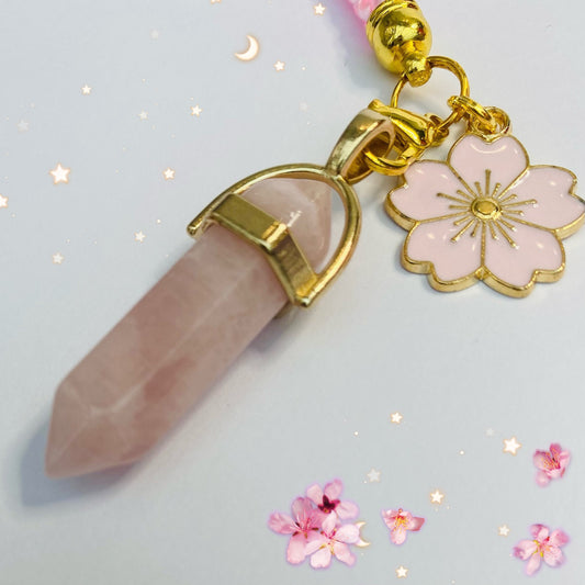Phone charm crystal rose quartz lucky healing stone pillar phone case zen boho celestial