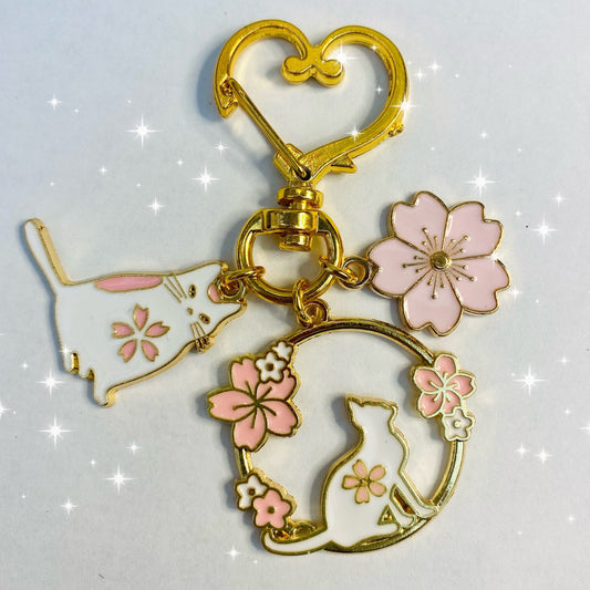 Kawaii sakura anime cat heart keyring phone charm keychain gym bag accessory