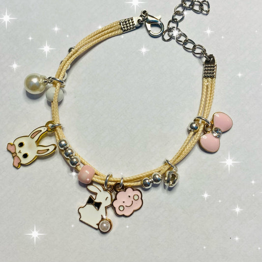 Kawaii bunny rope cord bracelet moon bunny charm string surf style bracelet