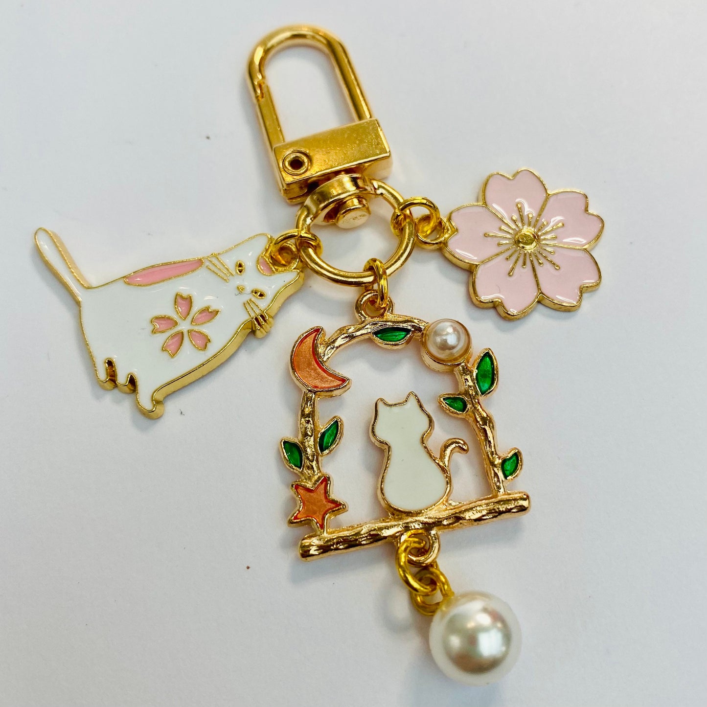 Kawaii Sakura anime keyring moon cat  phone tech charm ear bud keychain student decoration