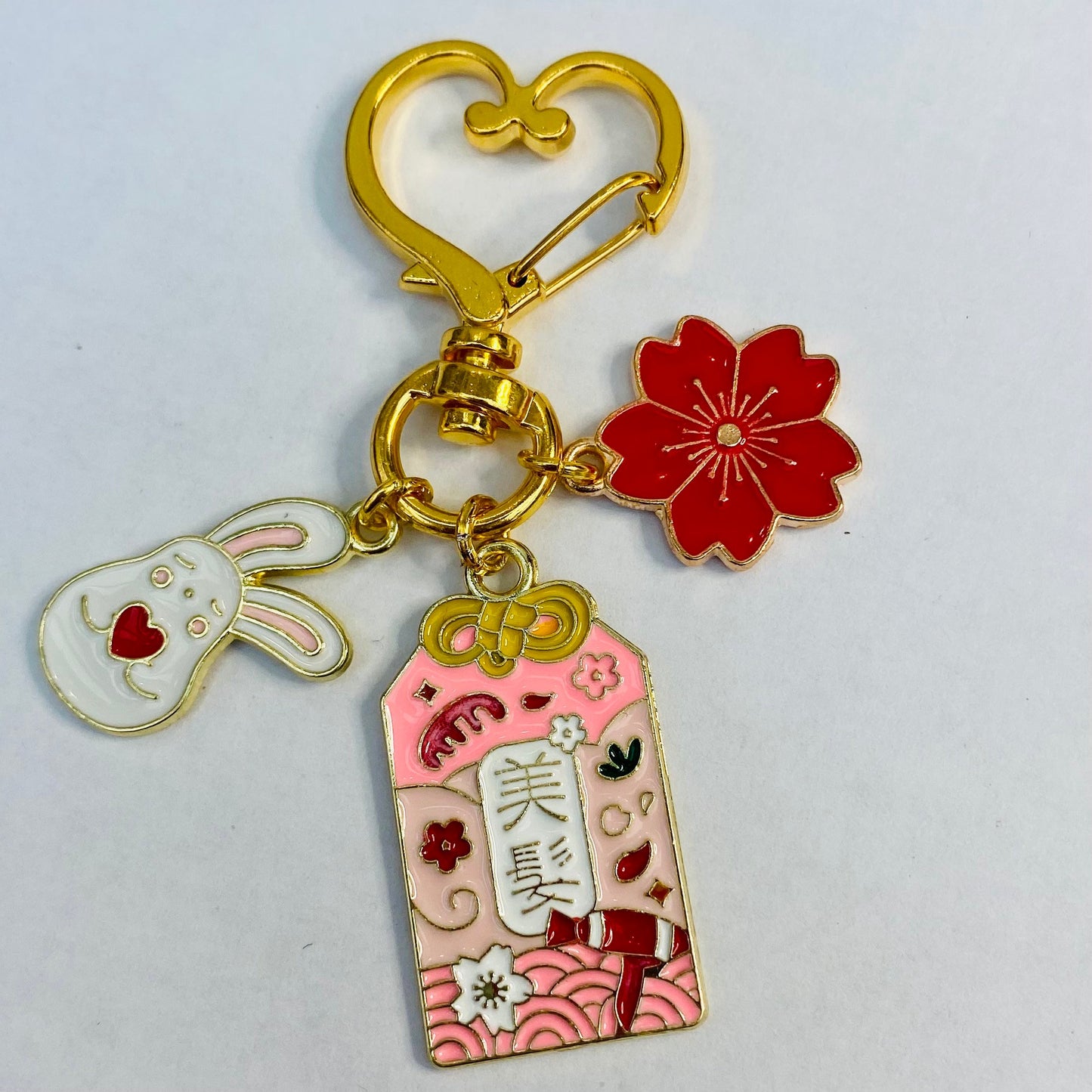 Anime Japanese beauty omamori moon bunny keyring phone charm keychain with sakura flower