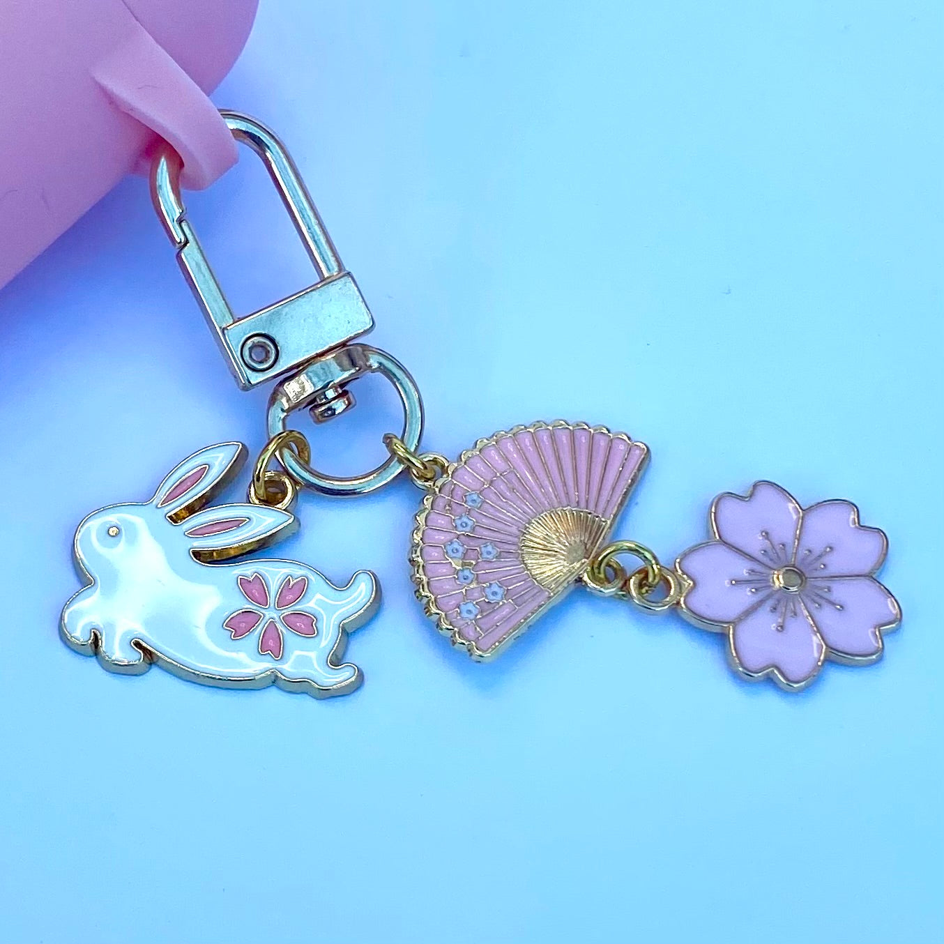 Cute kawaii bunny fan phone charm sakura keyring bag tech earbud case decoration