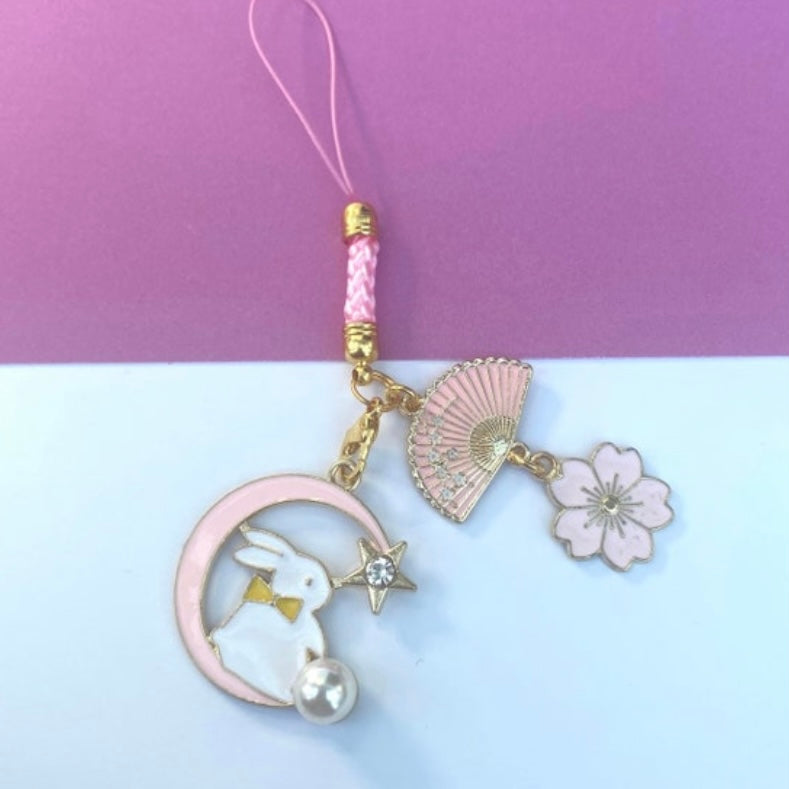 Phone charm anime bunny moon crescent milk boba keychain tablet phone lanyard