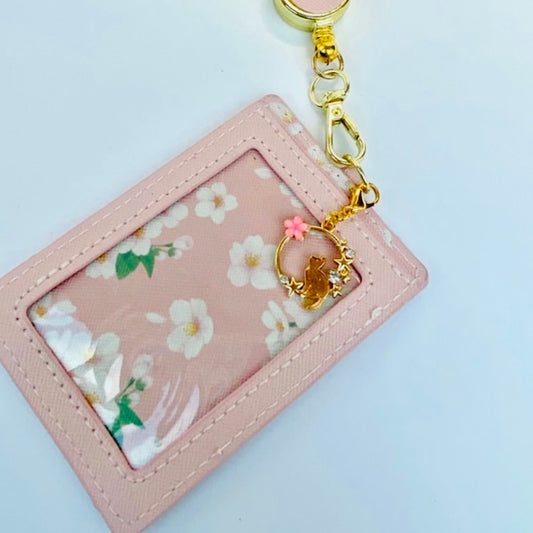 Kawaii ID badge holder flower pass credit card bank travel pass cover lanyard sakura cherry blossom