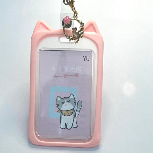 Kawaii ID badge holder animal ears retractable card bus bank cover office work accessory campus student gift