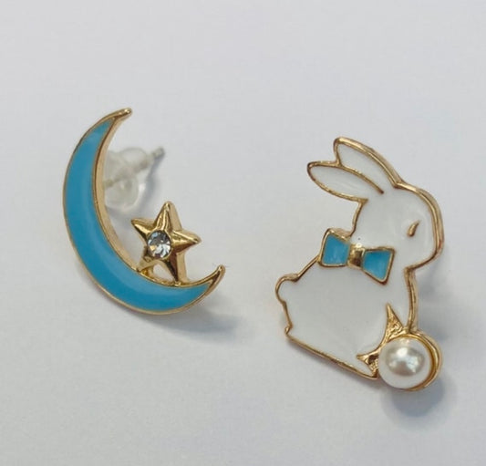 kawaii  blue moon star anime bunny stud earrings korean japanese style