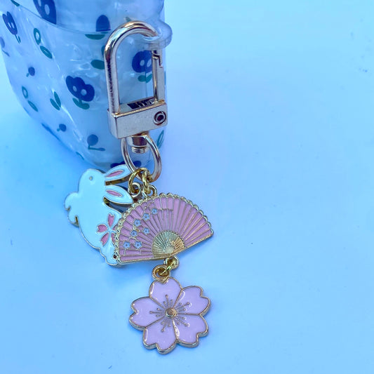 Cute kawaii bunny fan phone charm sakura keyring bag tech earbud case decoration