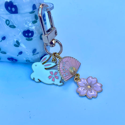Cute kawaii bunny fan phone charm sakura keyring bag tech earbud case decoration