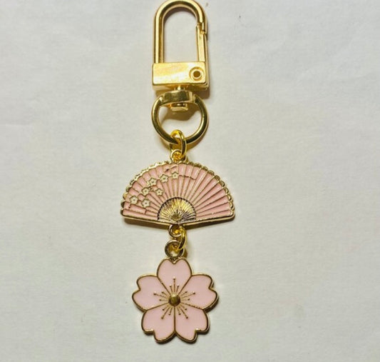 Japanese cherry blossom fan flower keyring phone charm ear bud case clip kawaii keychain
