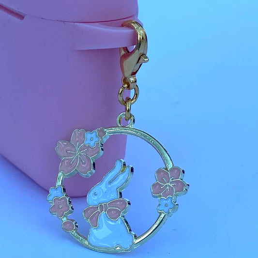Cute kawaii bunny fan phone charm sakura keyring bag tech earbud case decoration
