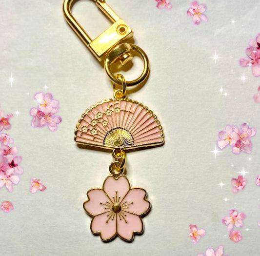 Japanese cherry blossom fan flower keyring phone charm ear bud case clip kawaii keychain