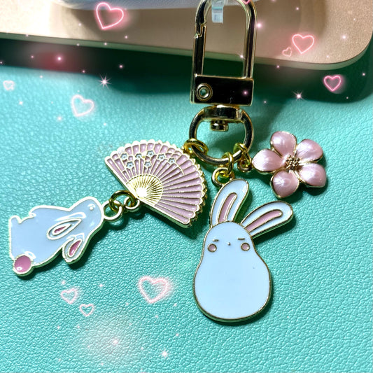 phone case charm  white anime bunny  fan sakura keychain