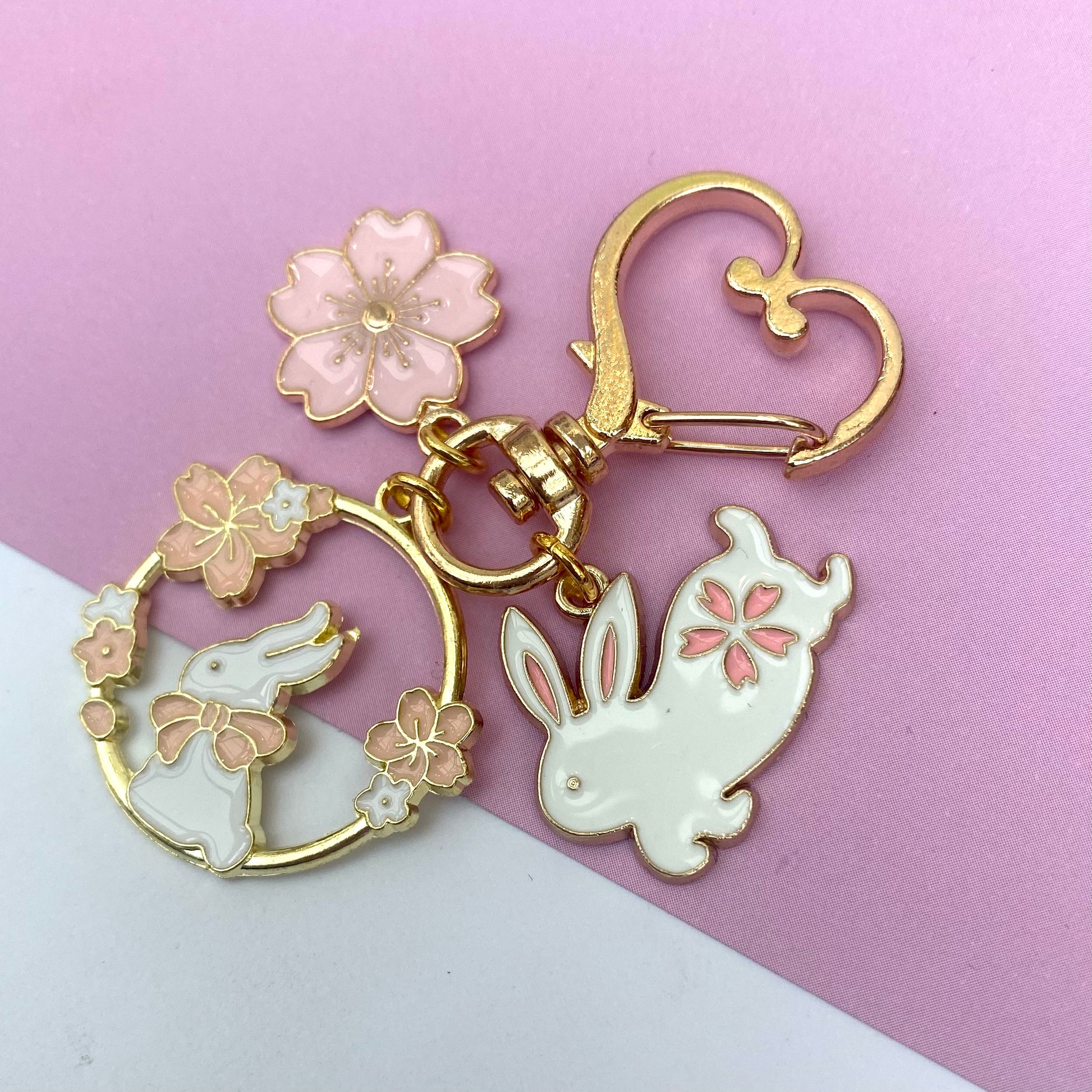 heart clip keyring phone case charm sakura bunny flower