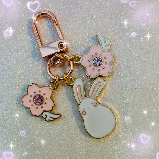 Kawaii Japanese keyring phone tech charm Sakura white anime moon bunny sparkle cardcaptor sakura