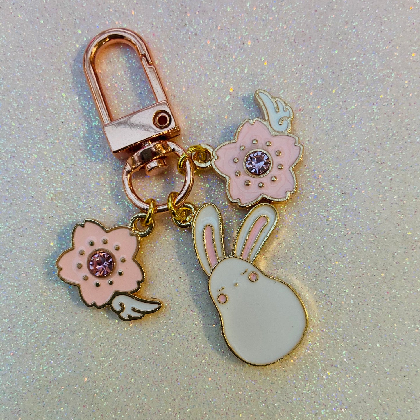 Kawaii Japanese keyring phone tech charm Sakura white anime moon bunny sparkle cardcaptor sakura