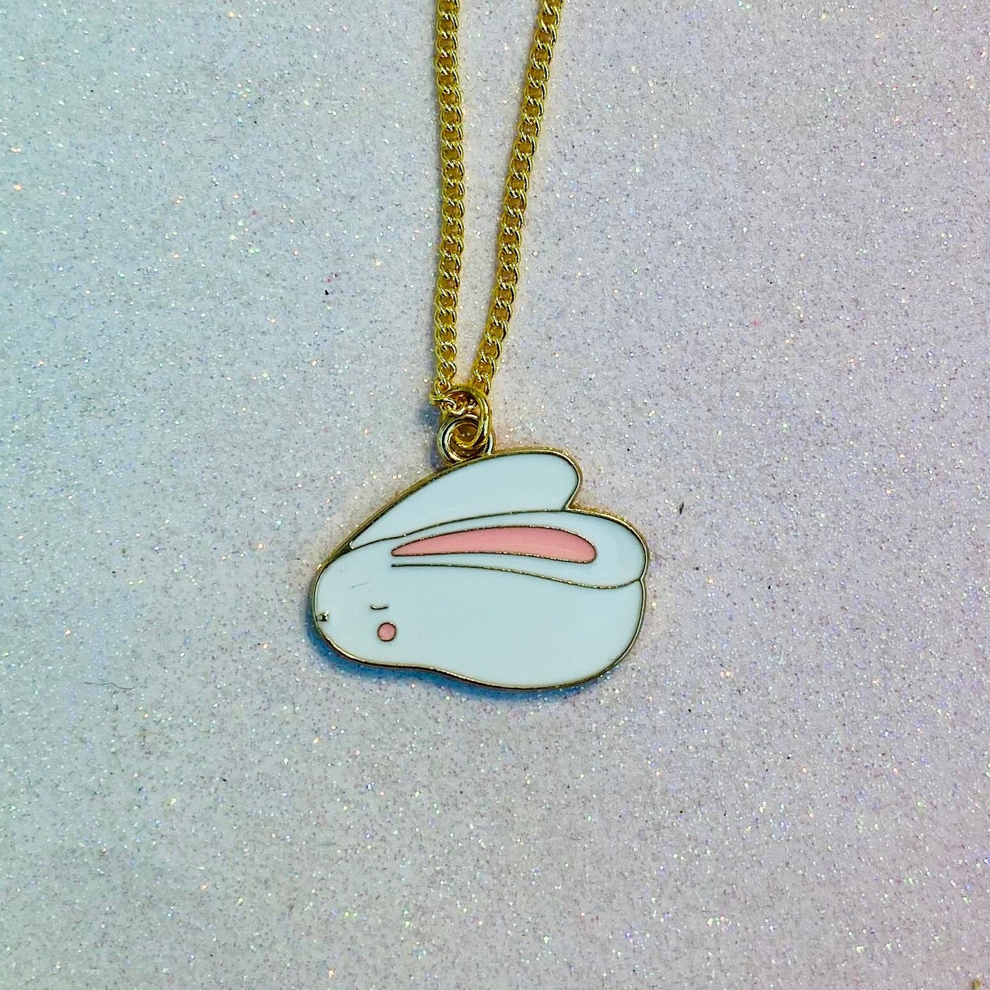 Kawaii sleepy moon bunny 18k gold gf chain enamel charm necklace cute lucky animal star pink hobi handmade cute gift for her