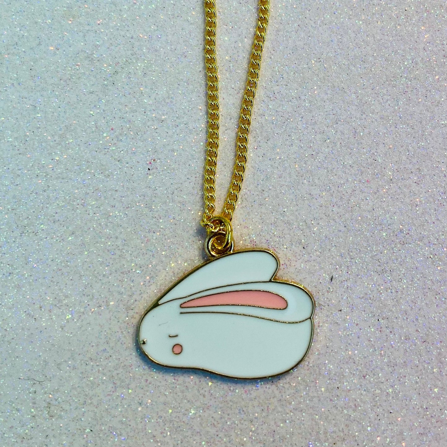 Kawaii sleepy moon bunny 18k gold gf chain enamel charm necklace cute lucky animal star pink hobi handmade cute gift for her