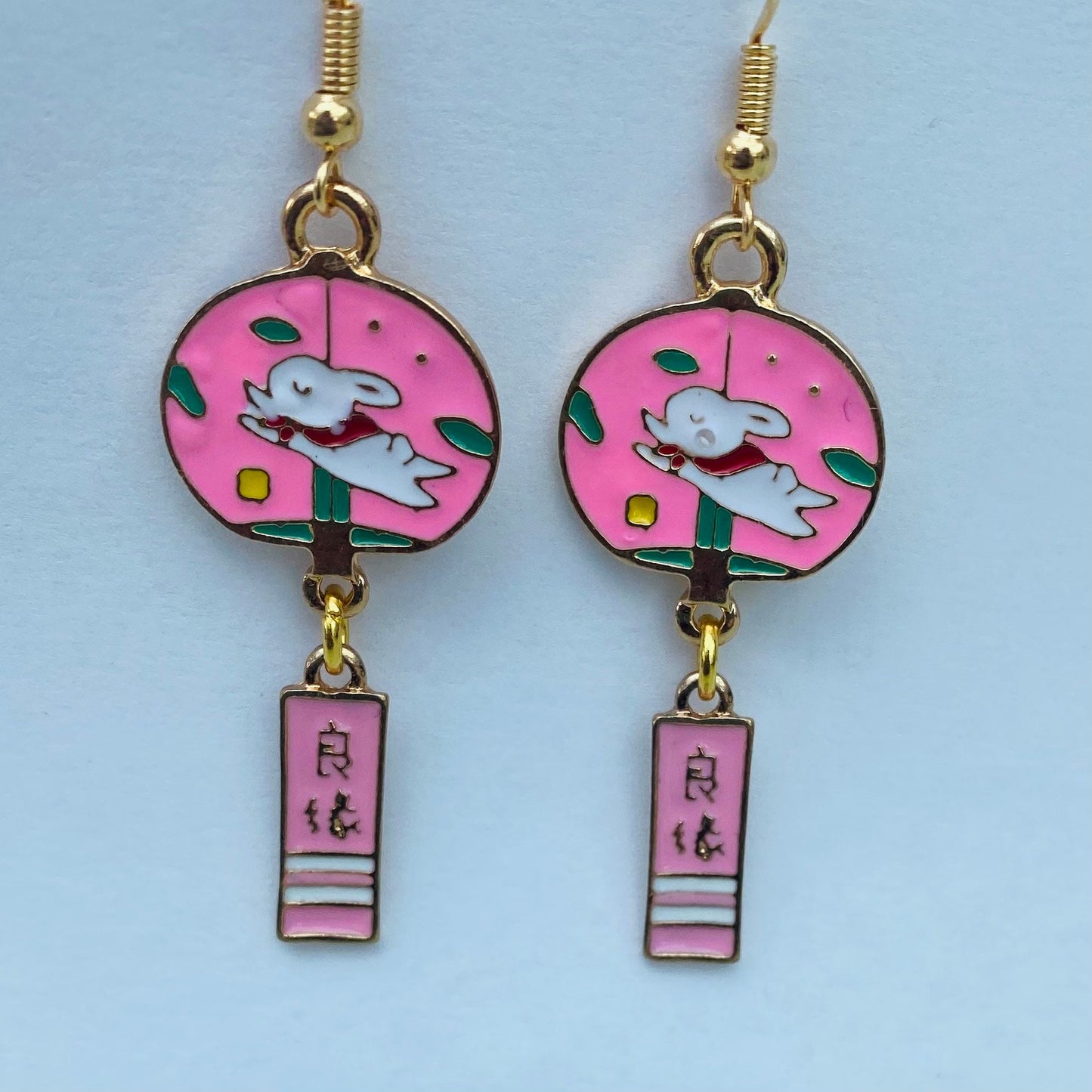 Kawaii Lucky bunny enamel bell blessing drop japanese moon star korean dangle earrings