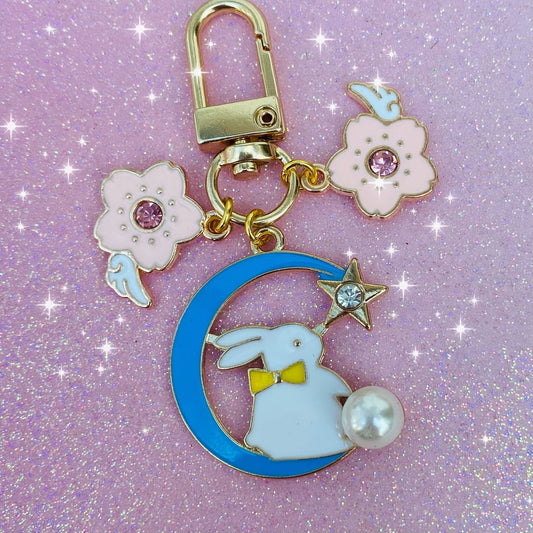 Lovely anime blue moon bunny star phone charm keychain keyring with cardcaptor sakura